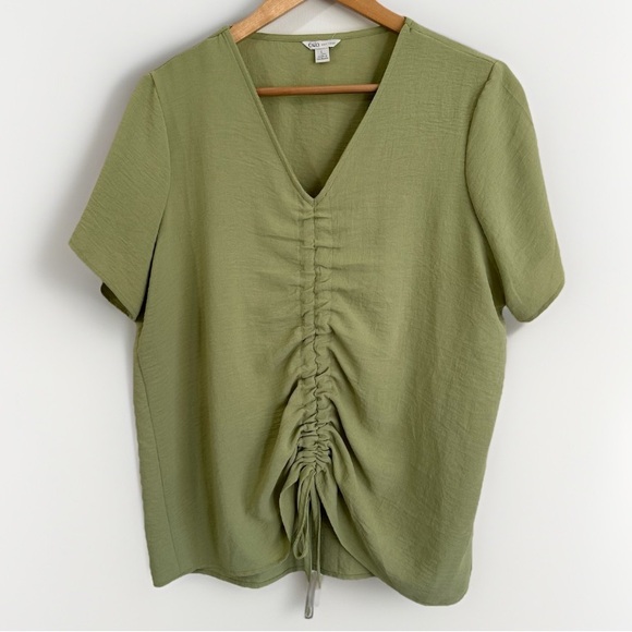 Cato Tops - Cato Women’s Short Sleeve Blouse V-Neck Tie Front Lightweight Green Large